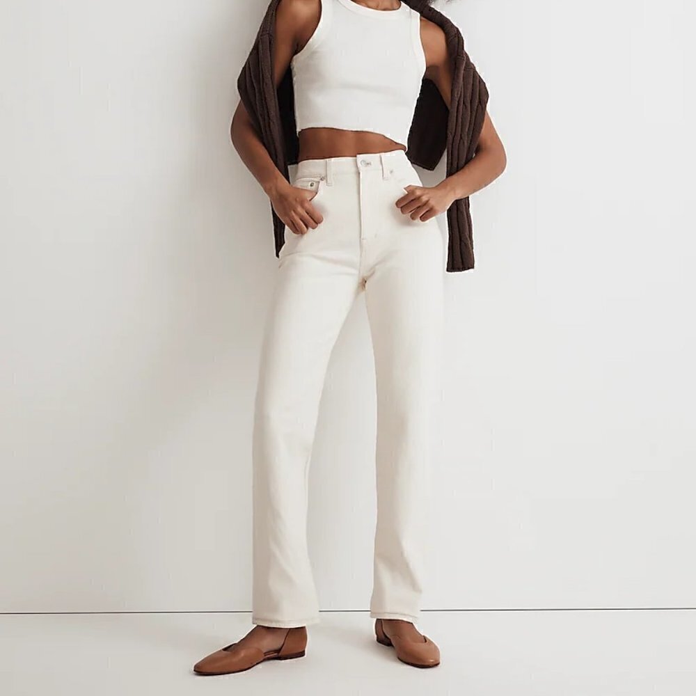 Madewell 90s Straight Leg High Waist Jeans Cream Plus Size 32 NWT